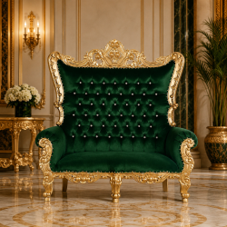 Green & Gold Double Throne Chair